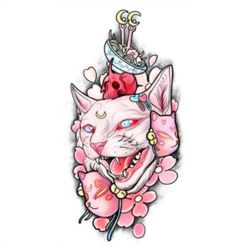 Flower-Armed Girl Tattoo Z25 ins Super Popular Japanese Ukiyo-E Sphynx Cat Soft Girl Tattoo Sticker