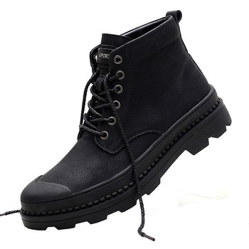 Martin boots men's trendy mid-top short boots high-top work boots versatile boots winter snow shoes warm plus velvet cotton shoes