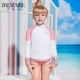 Van Dean new girl đồ bơi dài tay chẻ vừa trai lớn cổ cao kem chống nắng màu trắng tương phản khâu màu áo tắm - Bộ đồ bơi của Kid đồ bơi cho be trai