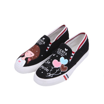 Canvas shoes women's hand-painted lace-up lazy shoes 2022 new Korean version versatile Harajuku ulzzang sneakers style Hong Kong