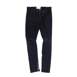 AKAMA classic high street kanye trousers black with zipper, slim fit, ripped knee jeans ສໍາລັບຜູ້ຊາຍ