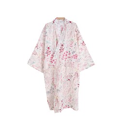 Spring and summer women's pure cotton nightgown men's gauze kimono robe spring and autumn lace Japanese home robe couple's pajamas