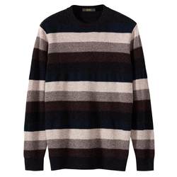 Wool sweater men's round neck striped Korean version color block sweater 100% pure wool pullover loose men's sweater winter