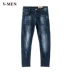 VMEN Weiman mỏng chín điểm quần jean xu hướng phiên bản Hàn Quốc của quần jean nam lỗ tự trồng 822600158 quần jean ống rộng nam Quần jean