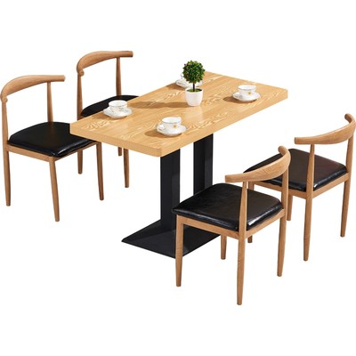 Fast dining table and chair combination simple imitation solid wood iron horn chair snack milk tea dessert restaurant commercial dining table and chair