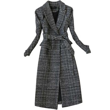 Clearance free shipping autumn and winter style Korean style celebrity chic slimming temperament mid-length imitation wool plaid coat jacket for women