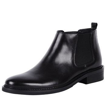 Fashion short boots business round toe plus velvet high top leather shoes