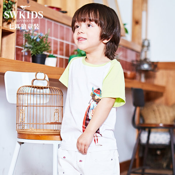 Swkids 七匹狼童装 18年夏季新款 纯棉 男童圆领短袖T恤 天猫优惠券折后￥39包邮（￥59-20）105~150码多色可选