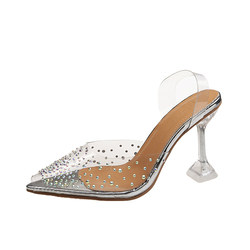 Two-Wear Sexy French Small Heels 2022 New Thin Heel Crystal Shoes Sandals Women's Sandals Fairy Style