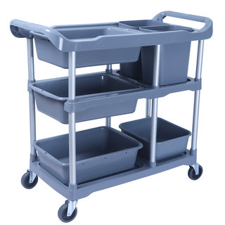 Three-layer multi-functional plastic hotel delivery trolley