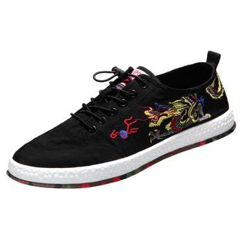 Sneakers 2023 Men's Shoes Summer Embroidered Canvas Shoes Men's Korean Style Trendy Shoes Men's Casual Shoes Versatile Cloth Shoes Social Shoes