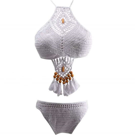 Hand-made beaded knitted bikini tassels to cover your belly and make you look thin