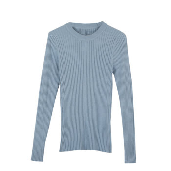 Gentle in soft milk blue sweater retro ຂະຫນາດນ້ອຍເຂົ້າຫນົມຫວານສີ sweater slim fit ພາຍໃນ sweater ສີຟ້າອ່ອນສໍາລັບແມ່ຍິງ