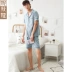 Nedia vài bộ đồ ngủ mùa hè quần short tay ngắn váy ngủ nữ cotton sọc thời trang nam phục vụ nhà - Bộ Pajama Bộ Pajama