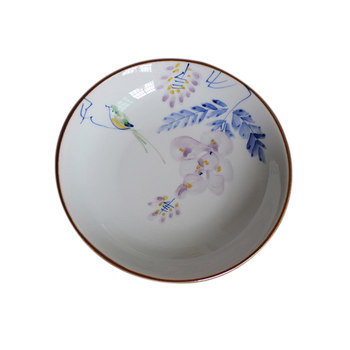 Jingdezhen ມື painted underglaze magnolia grape ໄມ້ໄຜ່ wisteria ດອກແລະນົກເລິກແຜ່ນ ceramic ແຜ່ນ 17.5cm