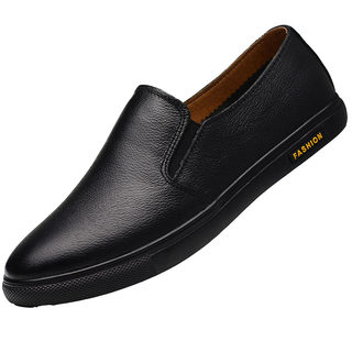 真皮套脚休闲一脚蹬懒人英伦百搭头层牛皮商务软底男鞋新款皮鞋