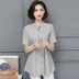 Mùa hè 2019 mới của phụ nữ Han Fan áo rộng cổ áo sơ mi văn học retro áo cotton và áo sơ mi ngắn tay bằng vải lanh - Áo sơ mi áo sơ mi đen nữ Áo sơ mi