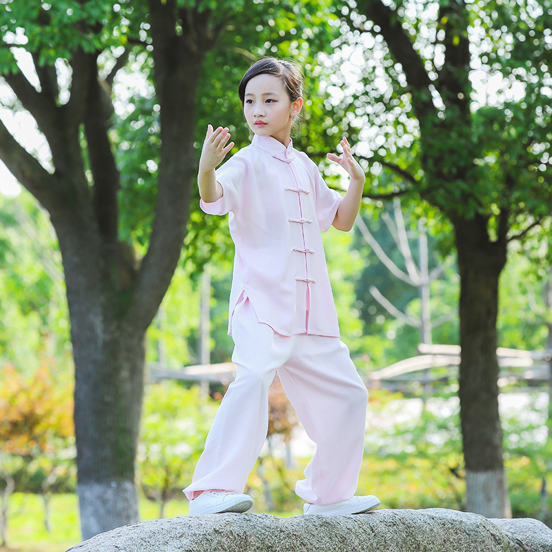 Trẻ em Taiji quần áo bông linetai Thái Cực Quyền quần áo nữ mùa hè gió kung fu ngắn tay dài tay bao ngoài bộ quần áo trẻ em của Trung Quốc