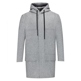 Hooded gray business casual winter woolen coat