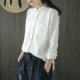 Tai nhỏ sản xuất áo sơ mi retro màu đen hoang dã mùa xuân và mùa thu cotton và áo sơ mi vải lanh dài tay áo sơ mi nữ giản dị áo sơ mi nữ dài tay cá tính Áo sơ mi