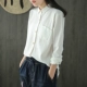 Tai nhỏ sản xuất áo sơ mi retro màu đen hoang dã mùa xuân và mùa thu cotton và áo sơ mi vải lanh dài tay áo sơ mi nữ giản dị sơ mi dài tay nữ cách điệu Áo sơ mi