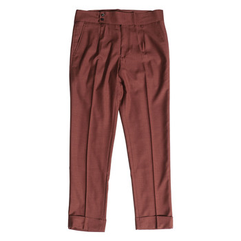 Kawazawa Rust ສີແດງ Suit Pants ຜູ້ຊາຍຄົນອັບເດດ: ເກົາຫຼີໃຫມ່ Slim ໄວຫນຸ່ມຕີນຊຸດ Pants Curled Pants trendy