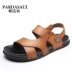Dép nam Padasa mùa hè dép da thoáng khí và dép nam lớp da đầu tiên đi biển giày fashion Sandal