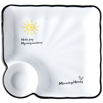 Divided plate with vinegar plate square dumpling plate ceramic
