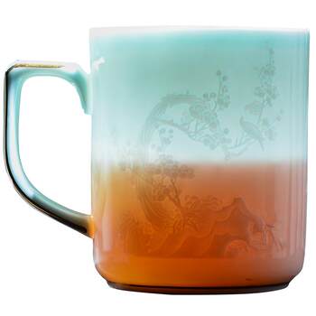 Jingdezhen handmade shadow ສີ​ຟ້າ ceramic ຫ້ອງ​ການ ceramic ຈອກ​ທີ່​ມີ lid ຄວາມ​ສາ​ມາດ​ຂະ​ຫນາດ​ໃຫຍ່​ການ​ປະ​ຊຸມ​ຊາ​ຈອກ​ຈອກ​ນ​້​ໍ​າ​ຂອງ​ຄົວ​ເຮືອນ​