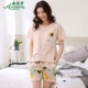 Đồ ngủ nữ mùa hè cotton ngắn tay hai mảnh phù hợp với mùa hè cotton mỏng trong dịch vụ mặc nhà thời trang có thể mặc bên ngoài - Cặp đôi