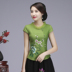 Cải thiện sườn xám hàng đầu của phụ nữ ngắn tay bông áo thun mùa hè phong cách Trung Quốc phụ nữ retro của lanh Tang quần áo đĩa khóa bộ 