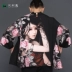 Hình xăm Nhật Bản đẹp cardigan kimono Tang phù hợp với phong cách cổ xưa Hanfu Trung Quốc dài tay lông vũ dệt áo choàng hoa trench coat áo gió chống nước Áo gió