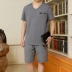 Quần thể thao nam giản dị mùa hè quần short tay ngắn cổ chữ V nam trung niên cỡ lớn cotton bố cha phù hợp với mùa hè - Bộ đồ Bộ đồ