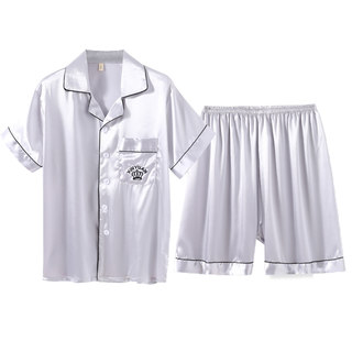 Pajamas Men's Ice Silk Summer Short Sleeve Men's Shorts Summer Suit Spring and Autumn Men's Thin Homewear Silk