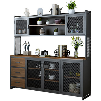 Industrial Style Wrought Iron Partition Cabinet Solid Wood Kitchen Living Room Dining Room Storage Cabinet Cupboard Storage Cabinet Home Meal Preparation Cabinet