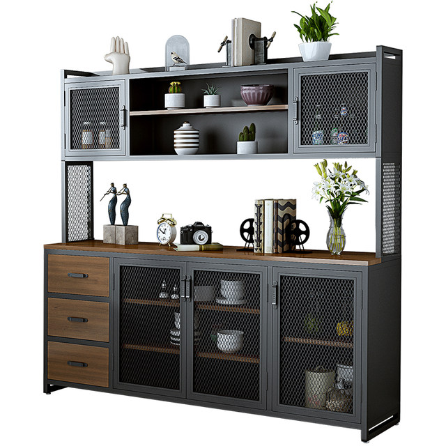 Industrial style wrought iron partition cabinet solid wood home restaurant