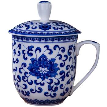 De ruixiang jingdezhen ຈອກຊາເຊລາມິກທີ່ມີຝາປິດ ceramic ສີຟ້າແລະສີຂາວ glaze ກະດູກຂະຫນາດກາງຈີນຫ້ອງການຂອງຂວັນຈອກຊາການຂົນສົ່ງຟຣີ
