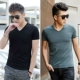 Modal áo thun ngắn tay nam cổ chữ V cộng với nhung dày ấm áp áo sơ mi màu rắn Slim mùa đông nửa tay áo từ bi áo thun trơn