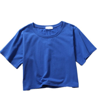 Navel-baring short-sleeved summer women's loose-neck round-cotton pure exposed navel short t-shirt sexy half-sleeved t-shirt high-waisted top
