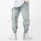 BJHG Châu Âu và Hoa Kỳ hip hop lỏng màu trắng nhạt 乞丐 quần jeans jeans ống quần nam Harlan chân quần quần nam đẹp Quần jean