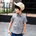 Quần áo trẻ em bé trai áo sơ mi ngắn tay cotton mùa hè 2019 mới mùa hè lớn bé trai áo sơ mi sọc trẻ em 10 tuổi - Áo sơ mi Áo sơ mi
