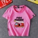 Fire Truck Boy Áo thun ngắn tay mùa hè Dress Big Boy Cotton T-shirt Little Girl Nửa tay áo Áo trẻ em - Áo thun