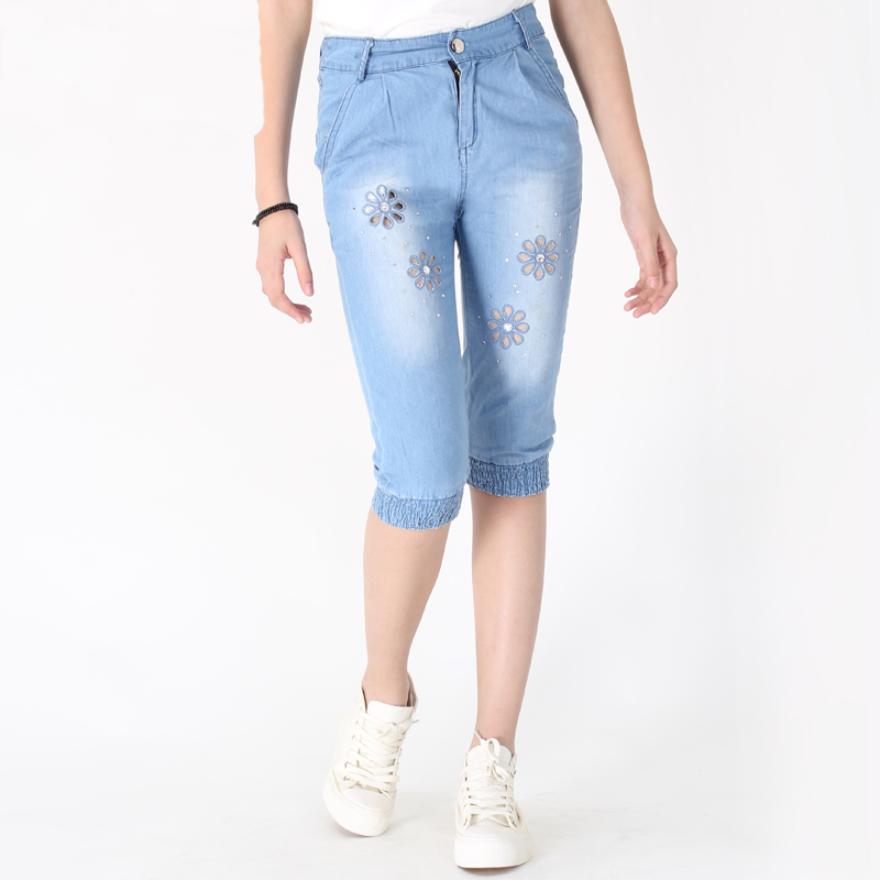 Rõ ràng tắt mã mùa hè ingons mặc denim quần bảy điểm trong quần trẻ em lớn của quần trẻ em quần quần năm điểm mùa hè cô gái