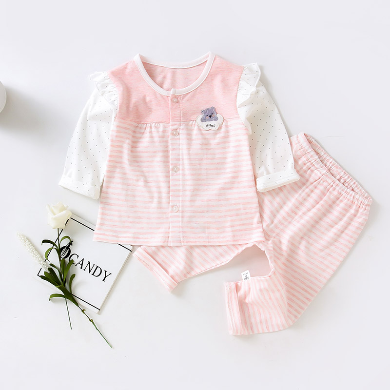 Zinbei childrens điều hòa không khí quần áo cotton để mở pajamababy mùa hè dài tay cô gái mỏng childrens quần áo quần áo chàng trai về nhà.