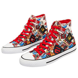 2024 spring and autumn trendy flat-soled personalized hand-painted graffiti canvas shoes women's hip-hop style internet celebrity color-blocked high-top shoes