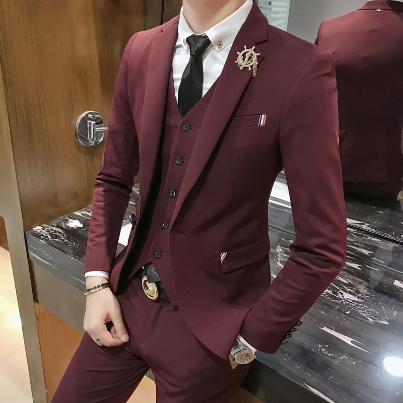 Suit phù hợp với nam giới ba mảnh kinh doanh chính thức phù hợp với nam giới Hàn Quốc phiên bản của các phù dâu thường chiếc váy chú rể cưới triều dress-up