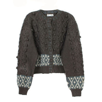 Vintage ເປັນເອກະລັກ vintage retro handmade ໄມ້ຫນາເຂັມ knitted sweater ມືສອງຂອງເດັກຍິງຫວານແລະ exquisite ຫມາກຖົ່ວ