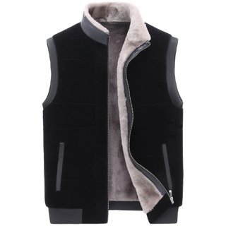 羊毛马甲男皮毛一体冬季保暖加绒加厚老年人爸爸装皮草背心坎肩