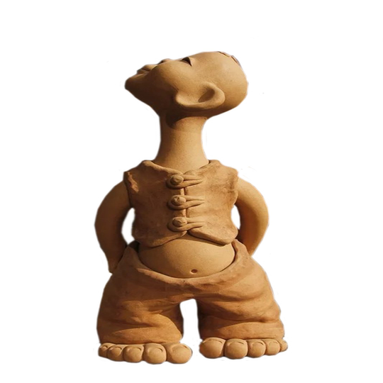 手工陶艺人物 创意泥人 陶土娃娃人物 陶瓷娃 陶人泥塑长脖子摆件