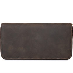 Retro Crazy Horse Leather Handmade Men's Wallet Long Clutch Bag ຫນັງແທ້ທຸລະກິດ Handbag Cowhide Men's Bag Zipper Wallet